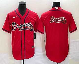 Men%27s Atlanta Braves Red Team Big Logo Cool Base Stitched Baseball Jersey